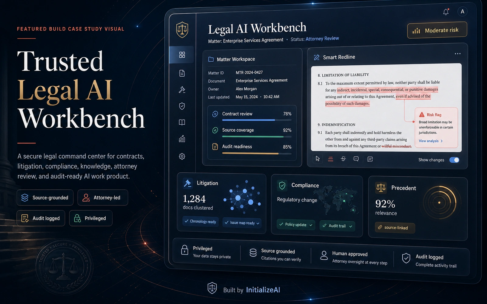 Legal AI trusted legal workbench with source-grounded review.