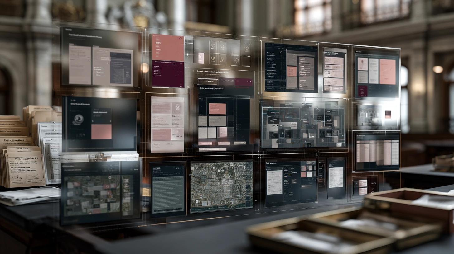 Government and public sector AI readiness visual with civic operations, permit intake, service workflows, and governance dashboards