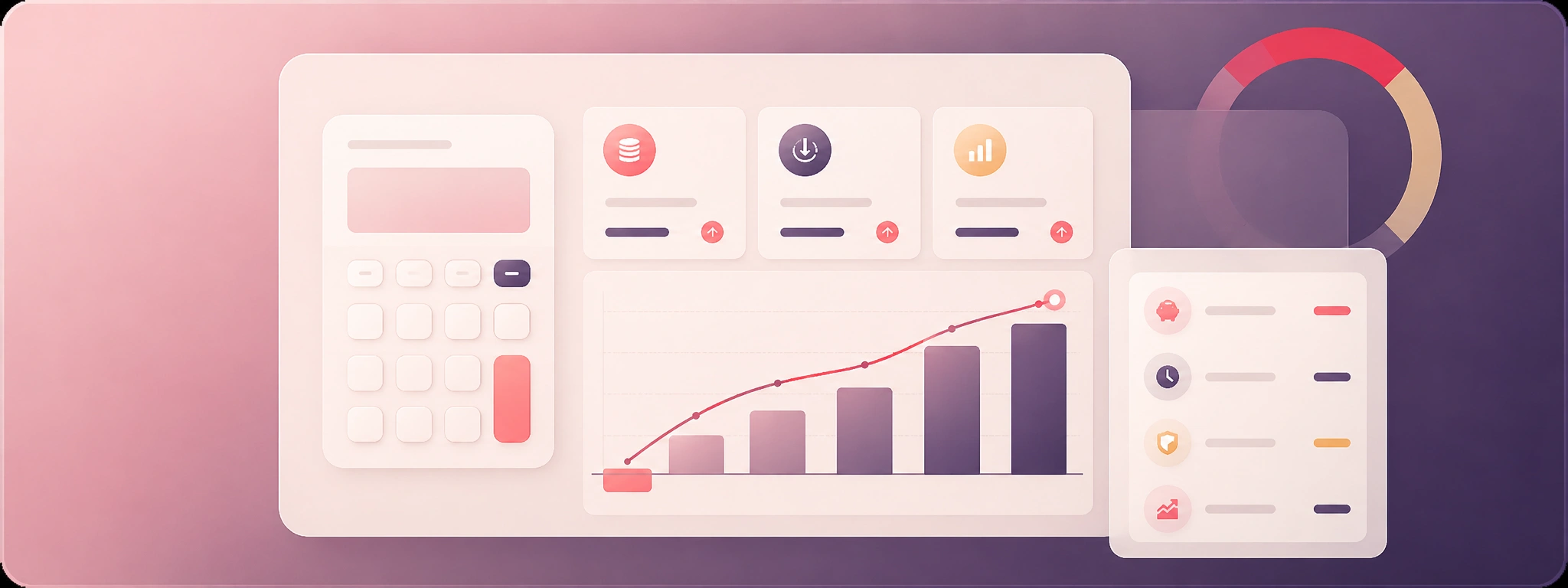 AI ROI Calculator preview with financial impact dashboard, KPI cards, and payback visualization